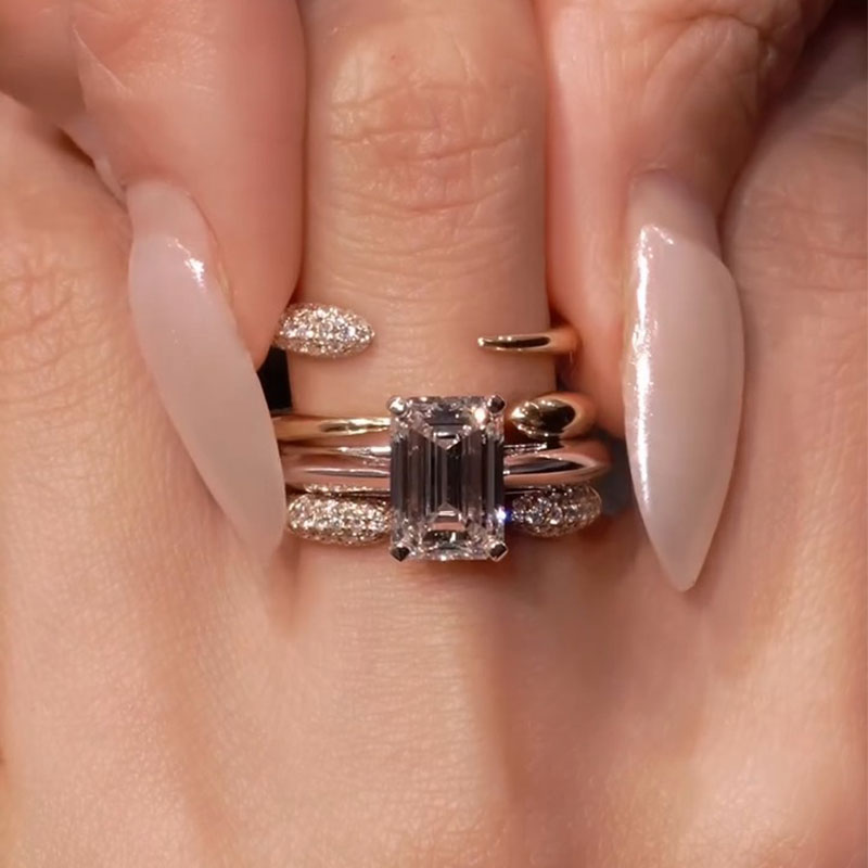 4PCS Emerald Cut Sterling Silver Bridal Set