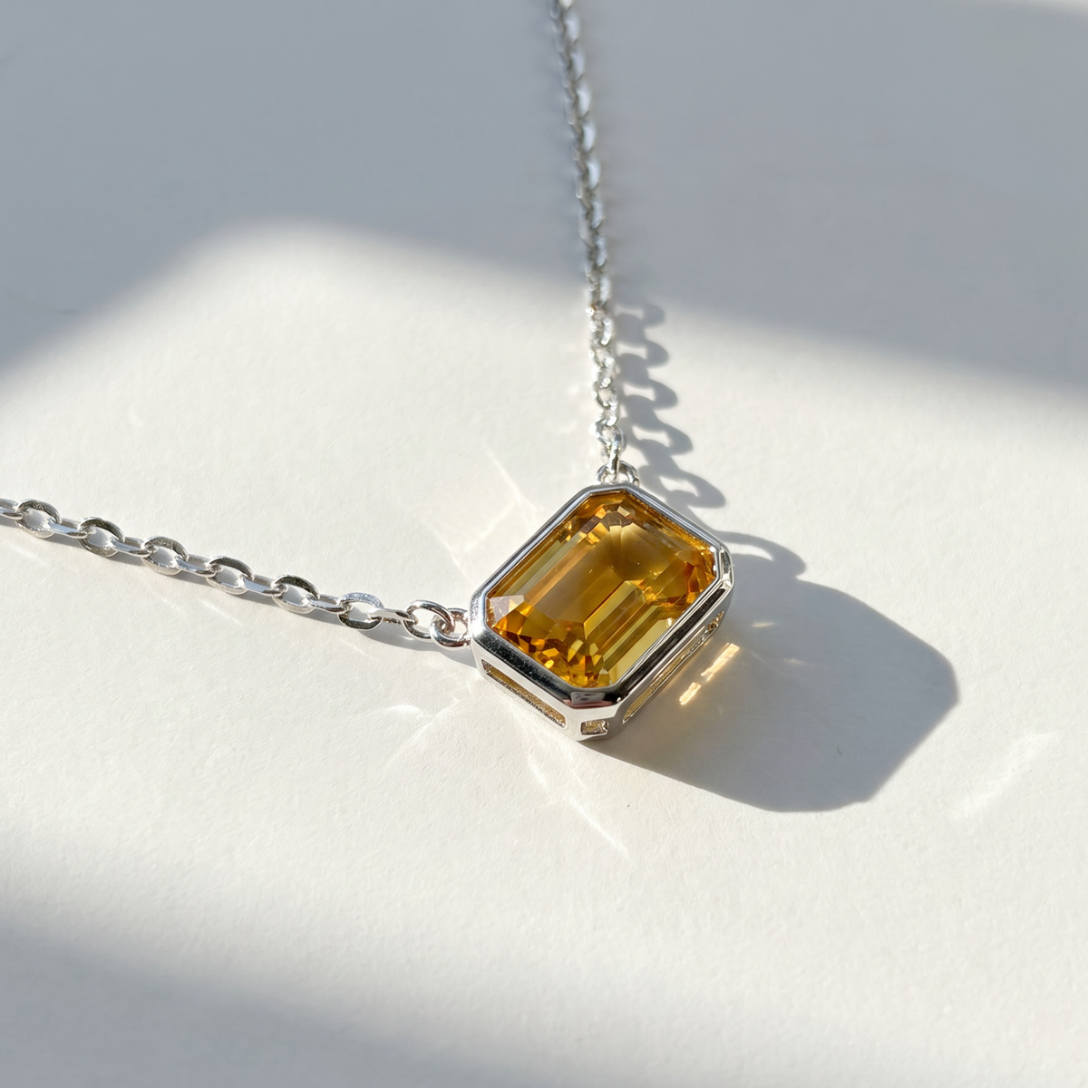 The Gemstone Bezel Necklace | Cable Chain | Citrine | Sterling Silver