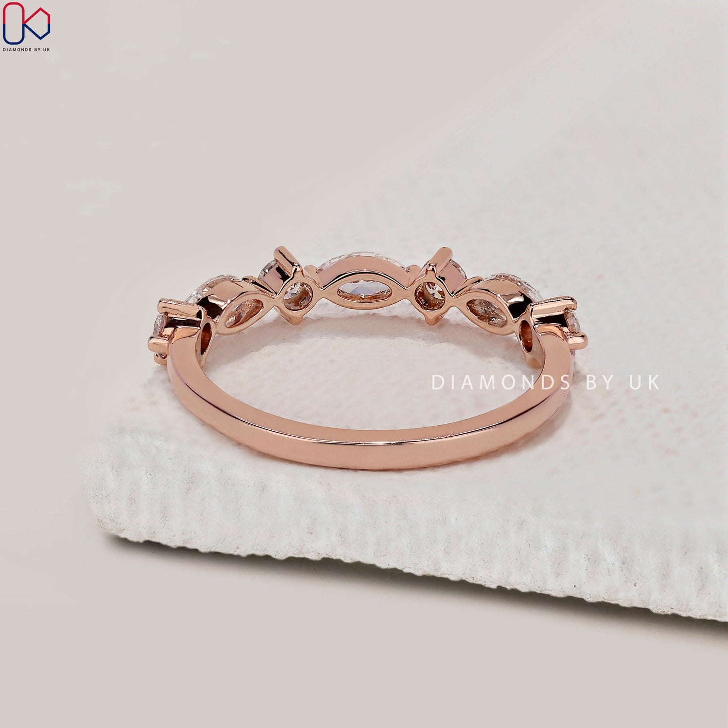 Rose Gold Round And Marquise Wedding Band