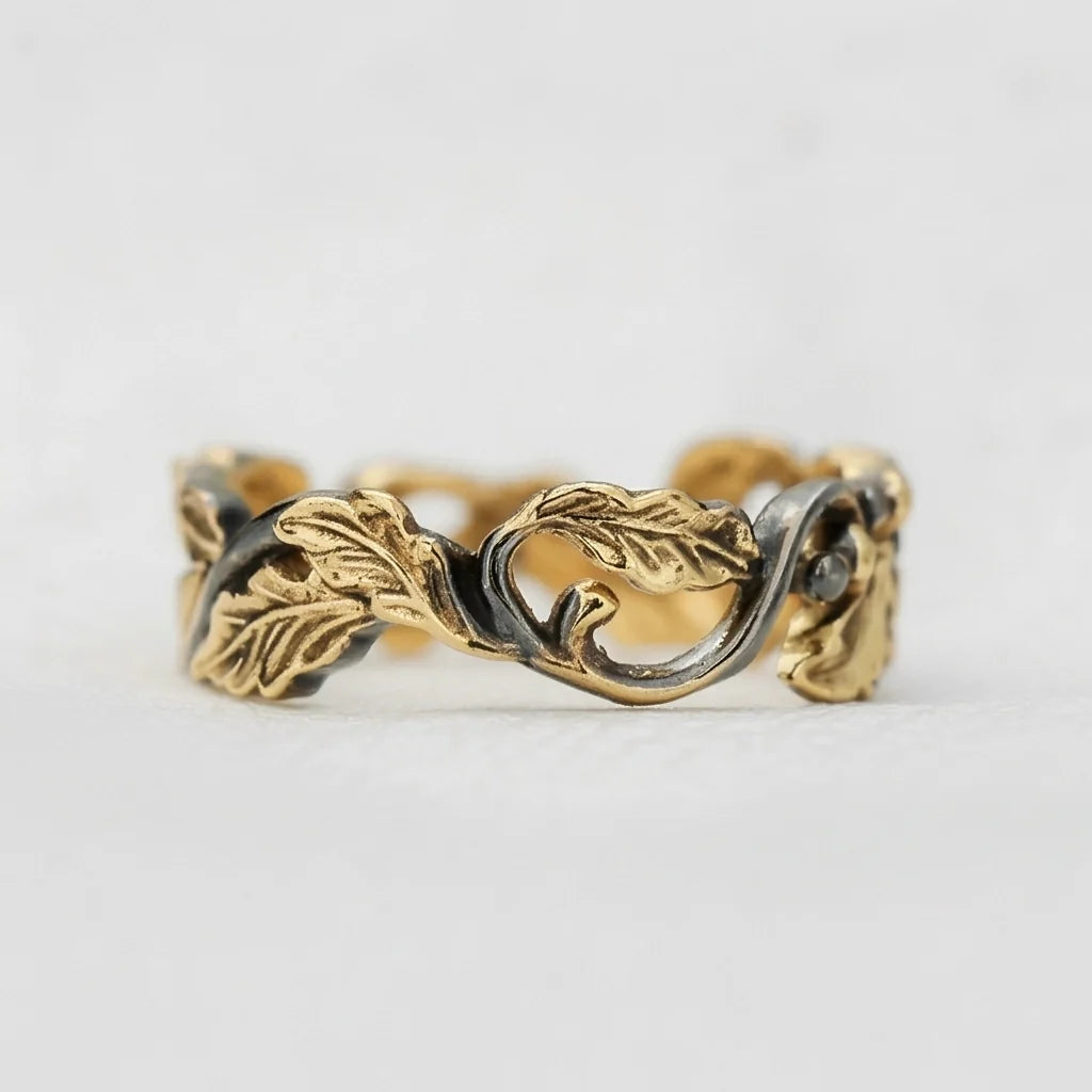 The Twilight Grove | An Openwork Slim Band of Oak Leaves & Acorn