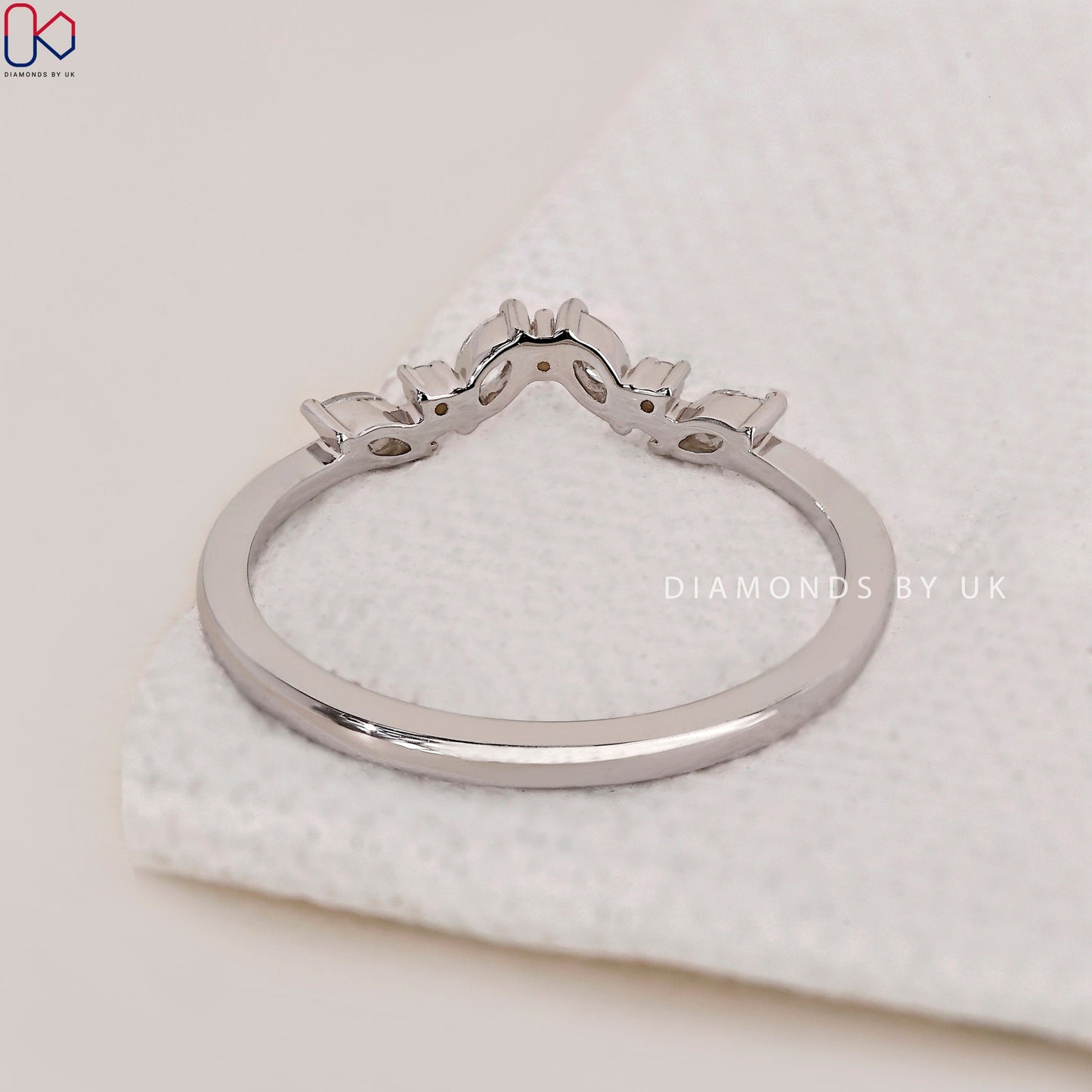Marquise and Round Diamond Chevron Wedding Band