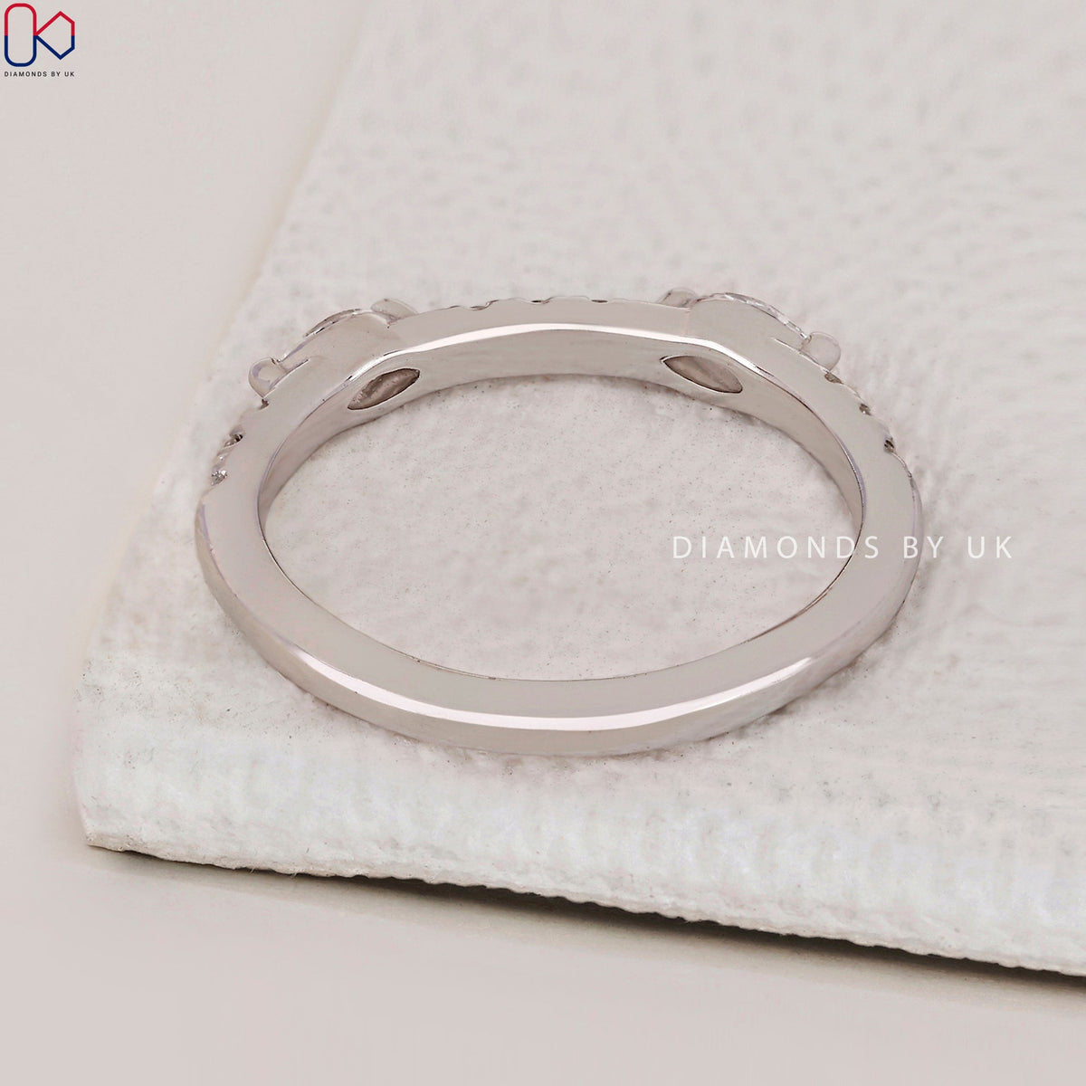 Round And Marquise Wedding Band In White Gold