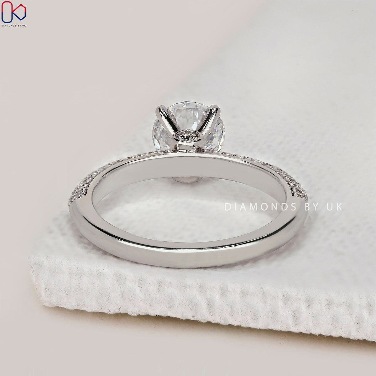Round Diamond 3 Sided Pave Engagement Ring