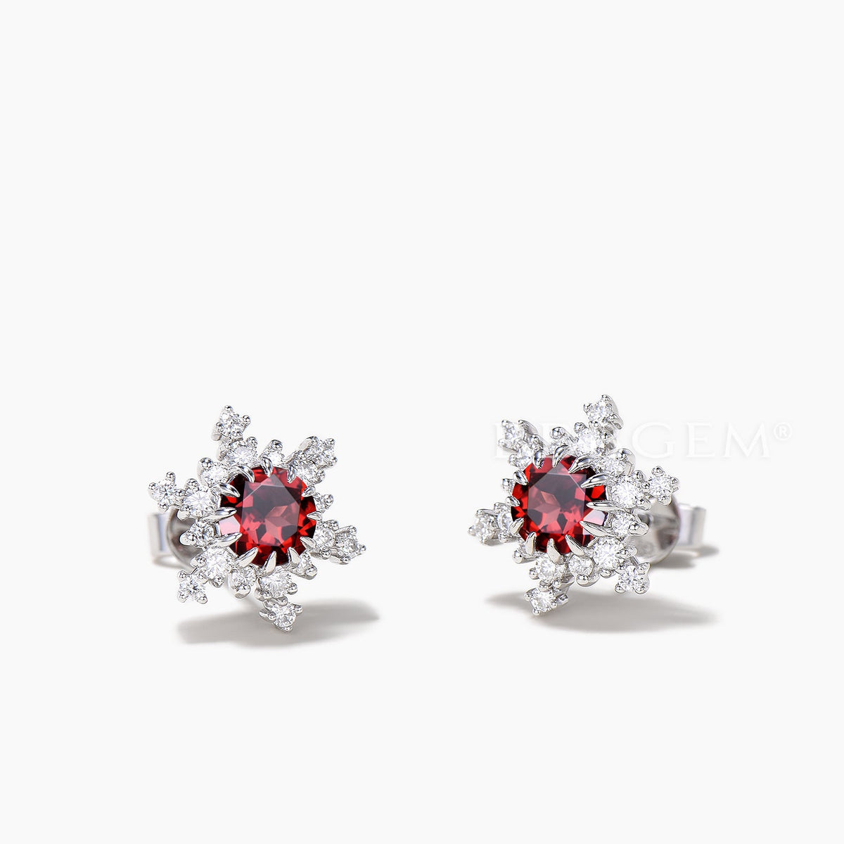 Round Cut Natural Garnet Snowflake Stud Earrings Diamond Halo Earrings
