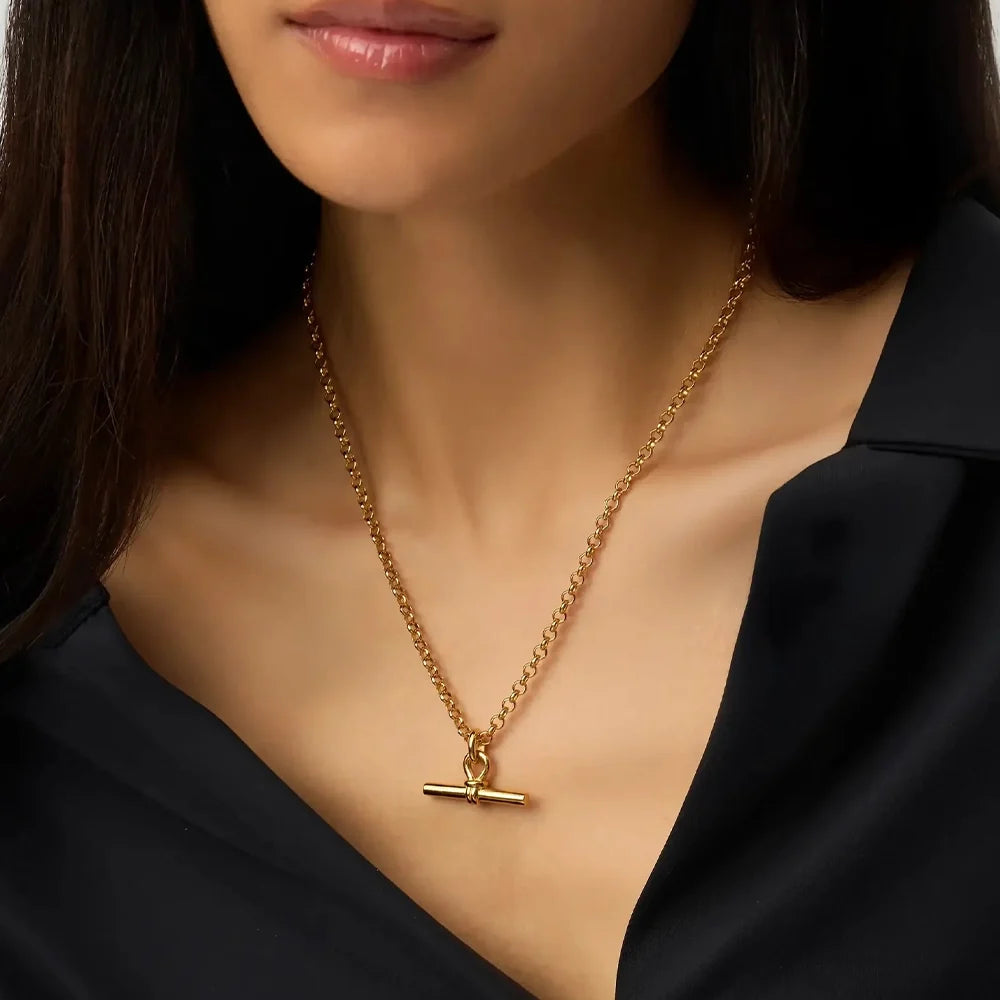 The T-Bar Link | Yellow Gold Plated Chunky Silver Chain Necklace