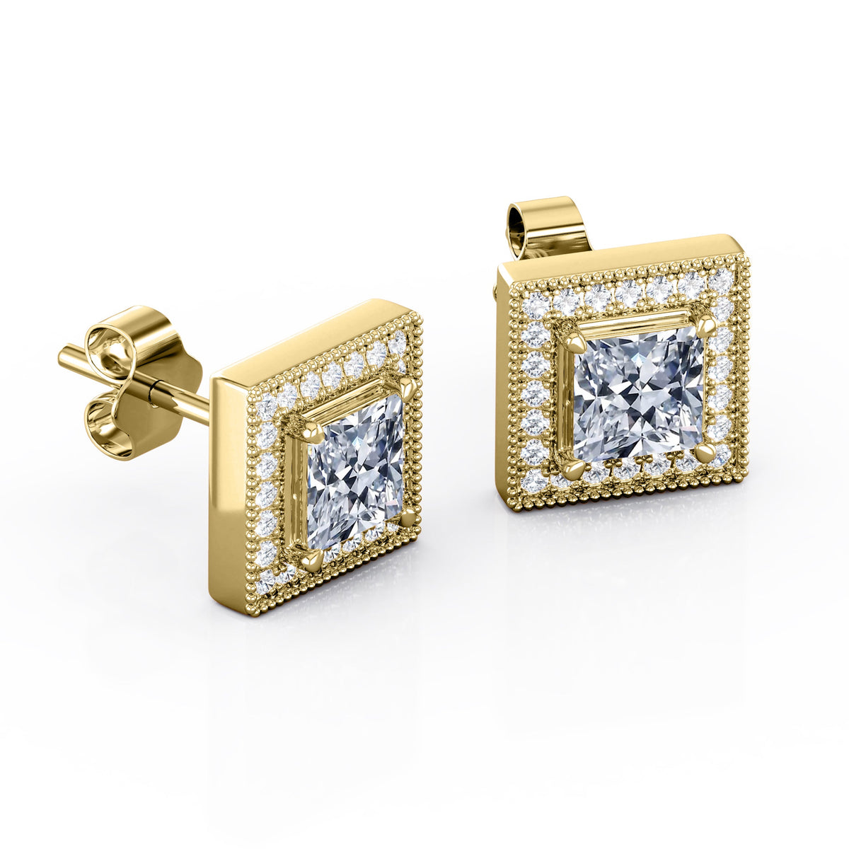 Milgrain Set Moissanite and Diamond Stud Earrings