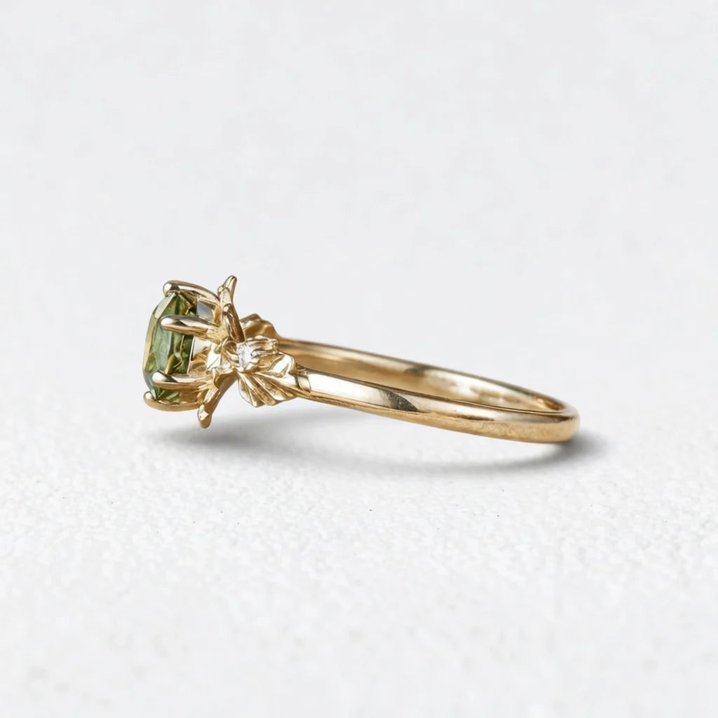 Sylvie’s Blossom | Round Green Sapphire Floral Engagement Ring