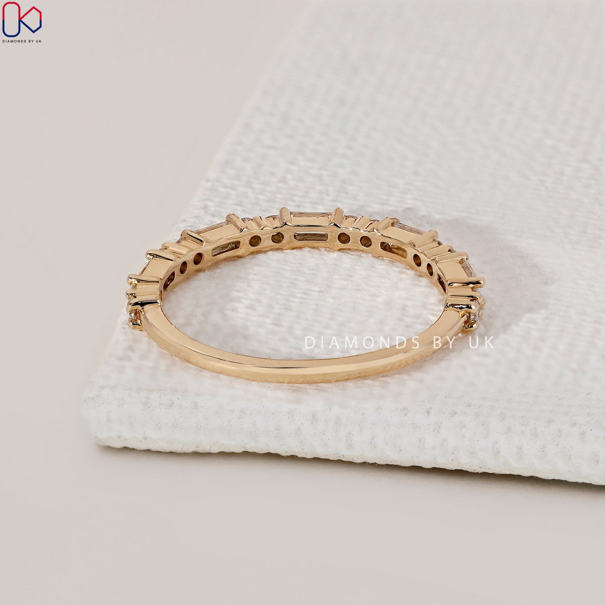Yellow Gold Baguette And Round Diamond Band