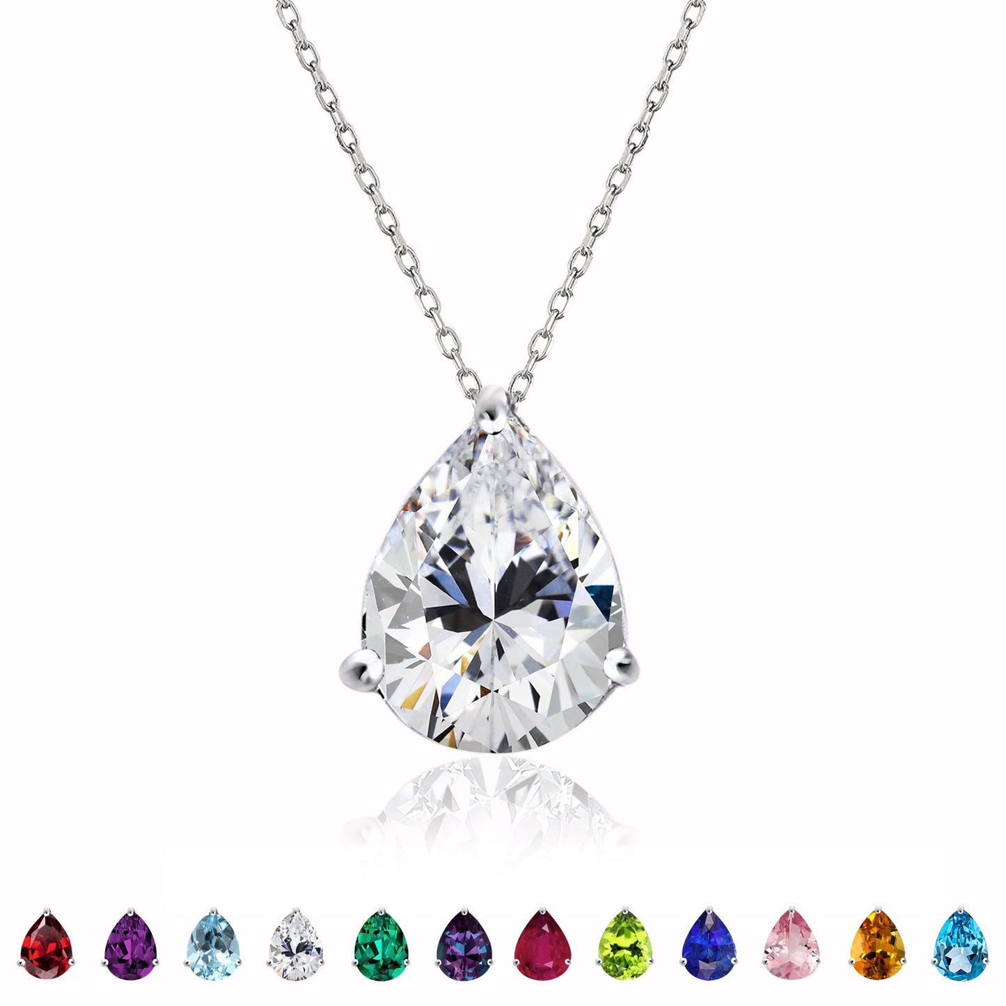 1.5 TCW Pear Shaped Birthstone Prongs Solitaire Slider Necklace