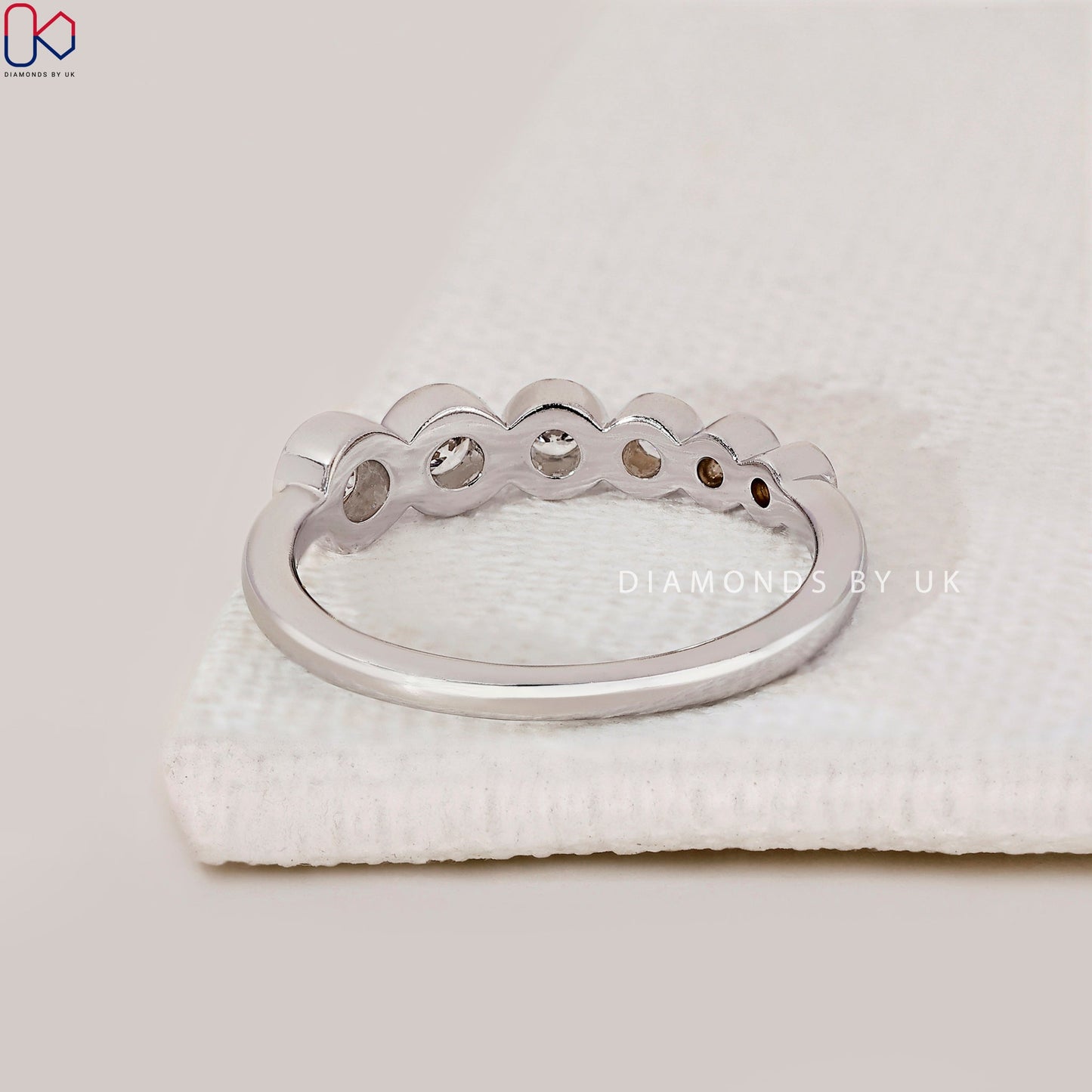 Round Cut White Gold Bezel Set Wedding Band