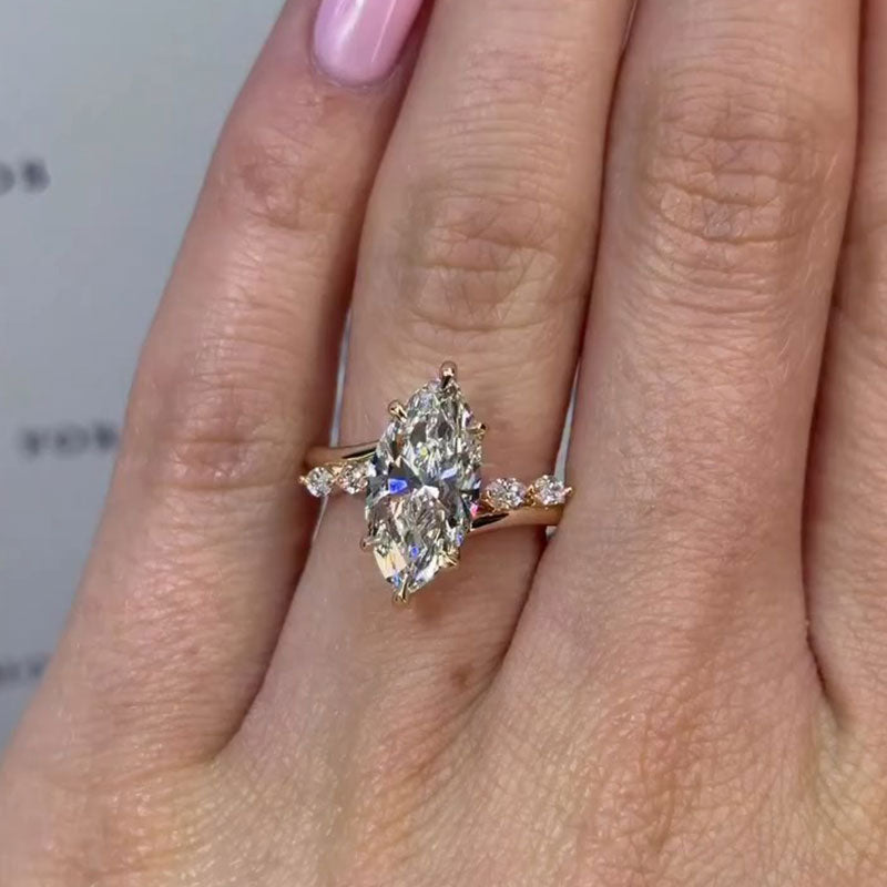 Stunning Marquise Cut Sterling Silver Engagement Ring In Bridge Accent