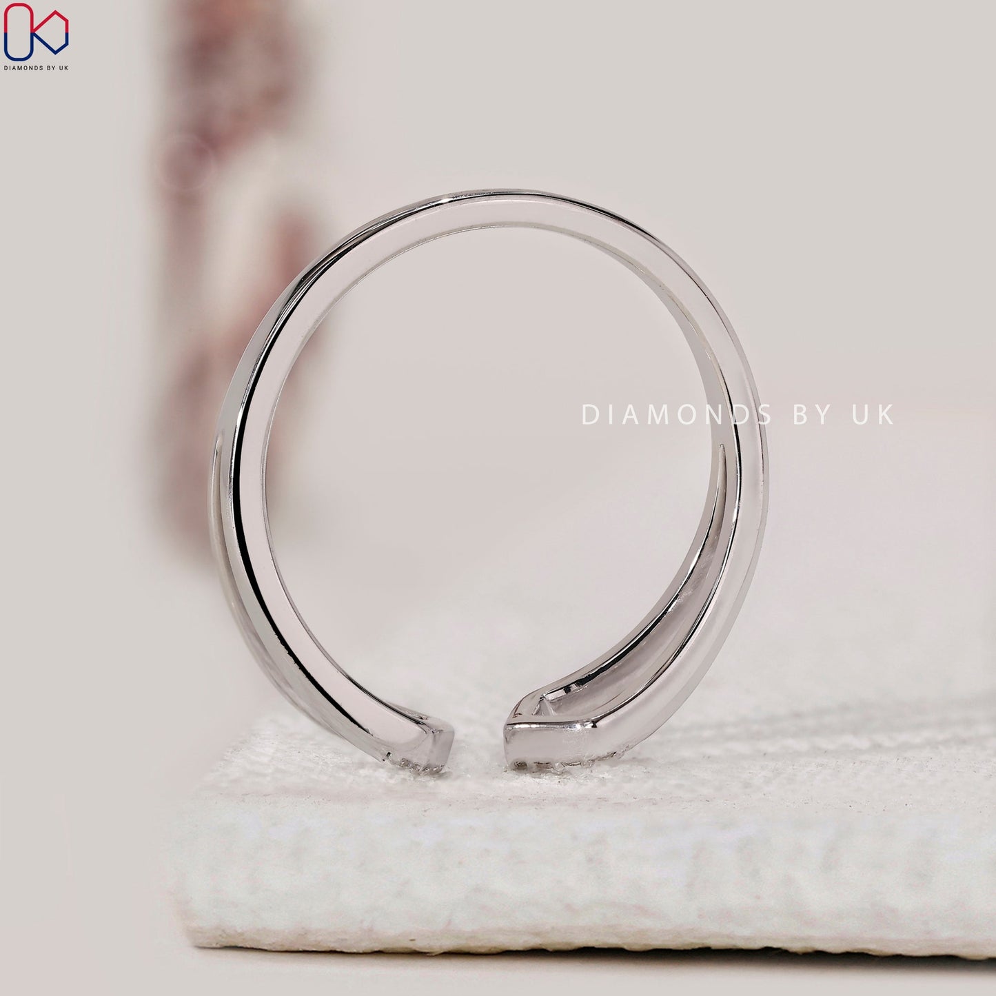 Round Cut Geometric Cuff Ring In White Gold