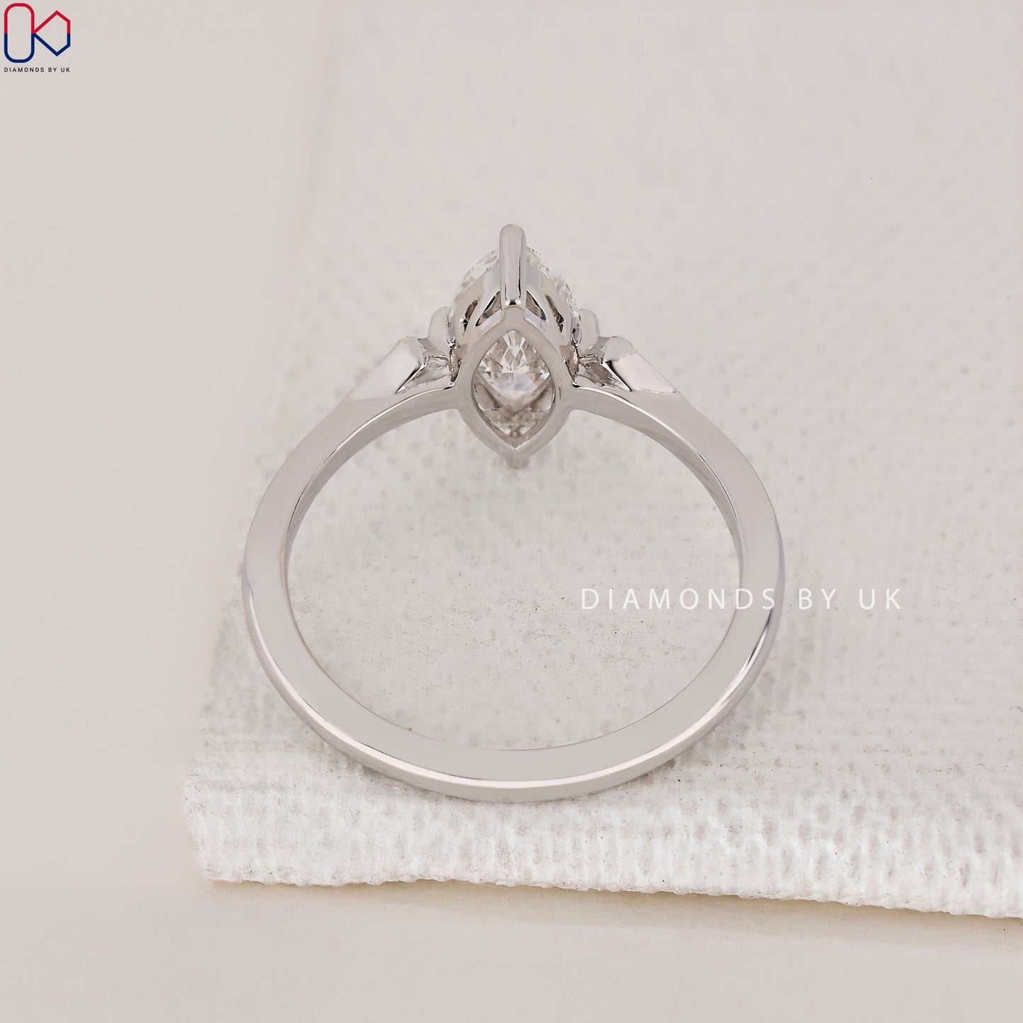 Marquise and Round Diamond engagement Ring In White Gold