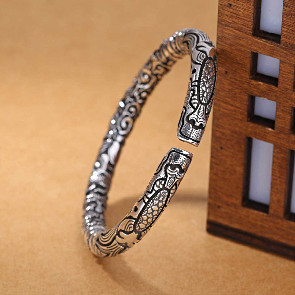 Handmade Thai Silver Open Cuff Dragon Bracelet