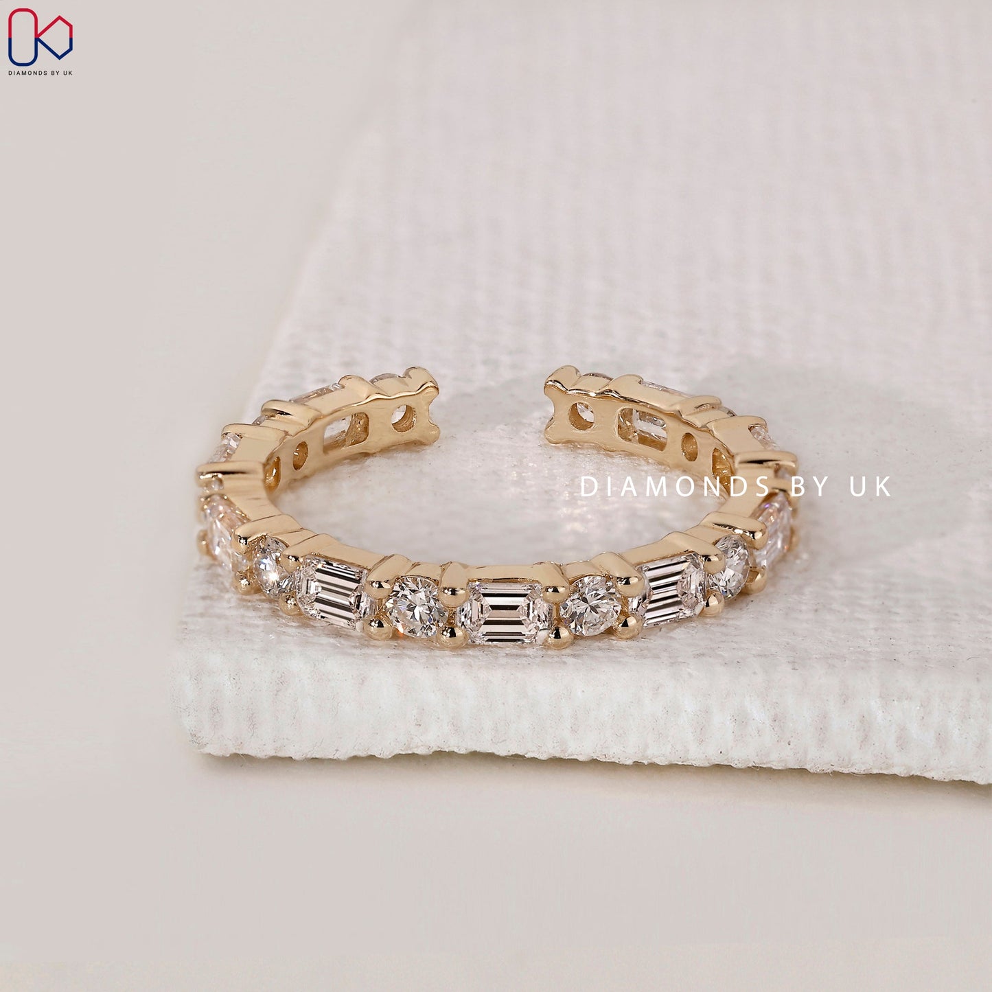 Open Gap Emerald and Round Wedding Band