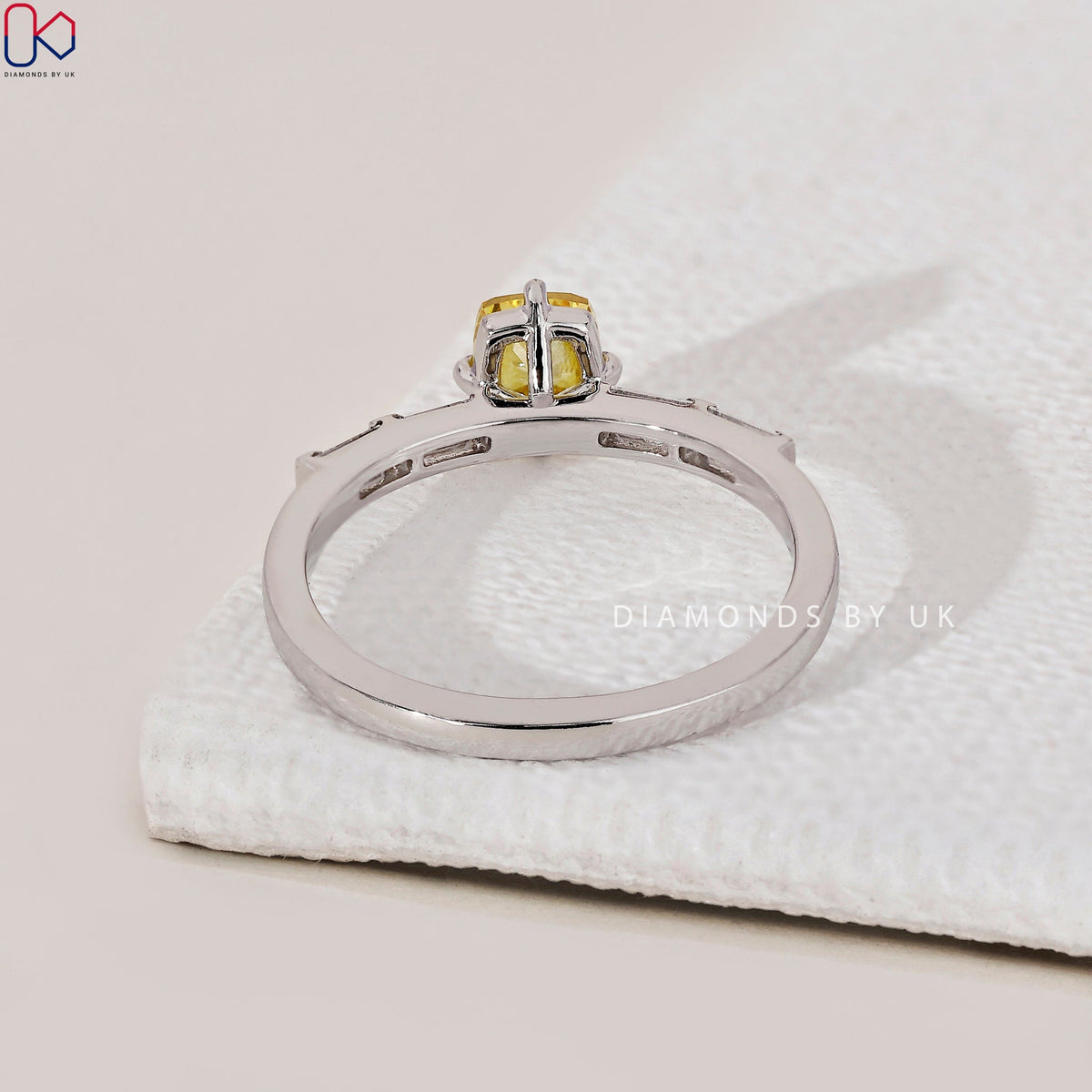 Yellow Cushion Diamond Ring In White Gold