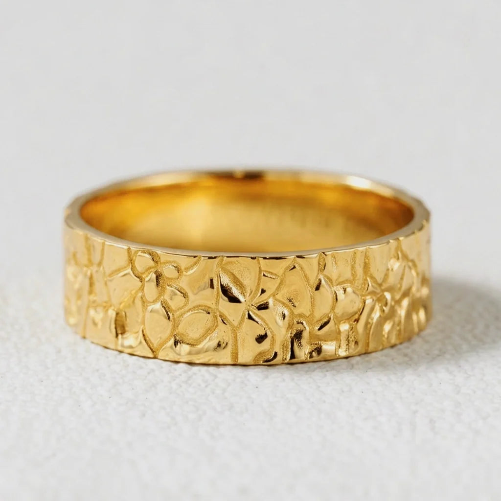 Genevieve‘s Bedrock | Stone Textured Wedding Band Duo
