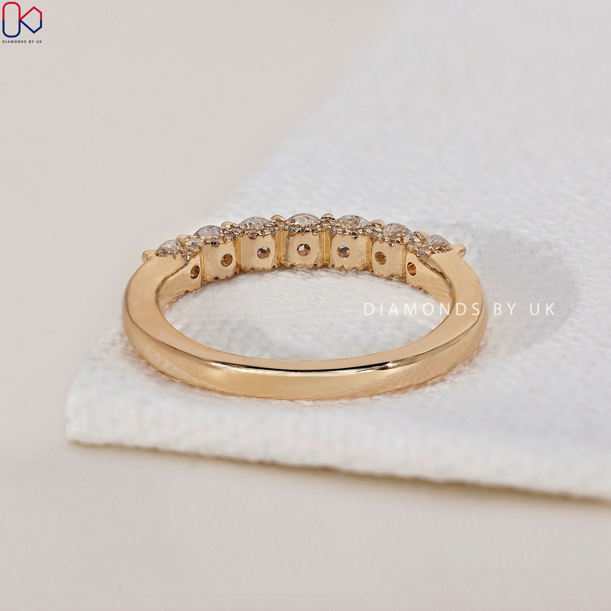 Yellow Gold Diamond Wedding Band – 7 Stone Band
