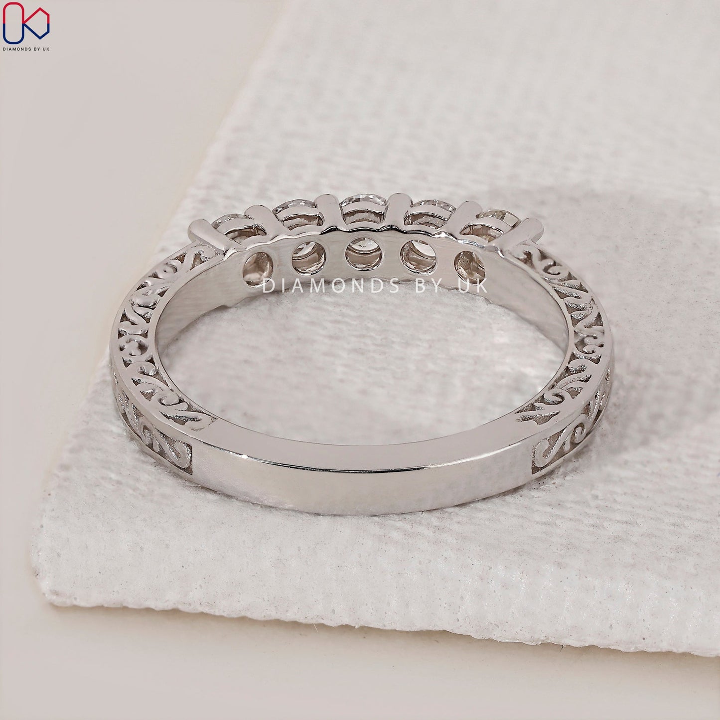 Art Deco Wedding Band With Round Diamonds