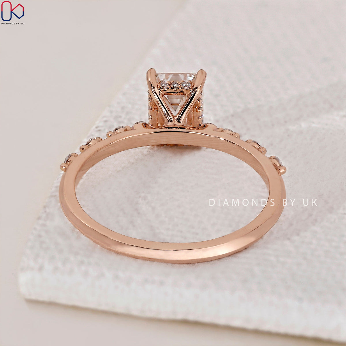Emerald Cut Engagement Ring With Distance Pave Band