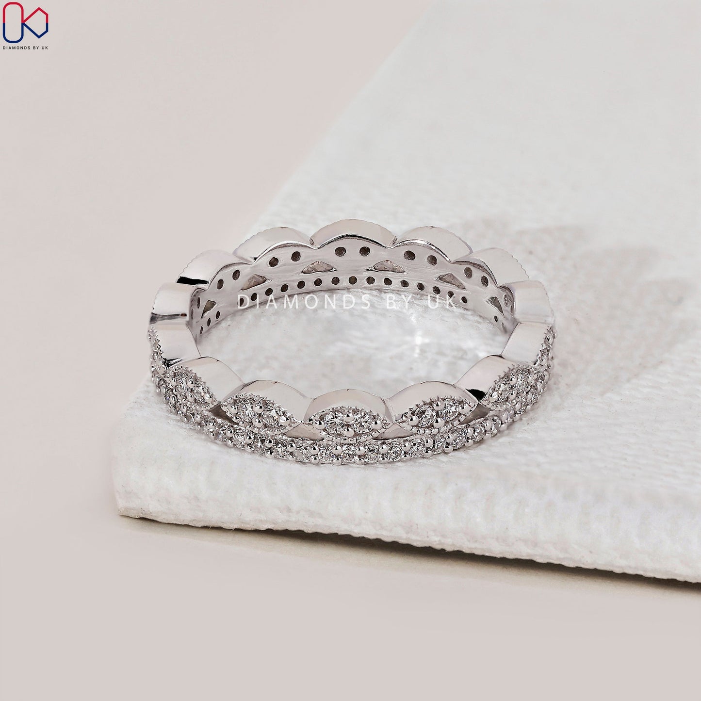 Round Diamond Double Row Wedding Band