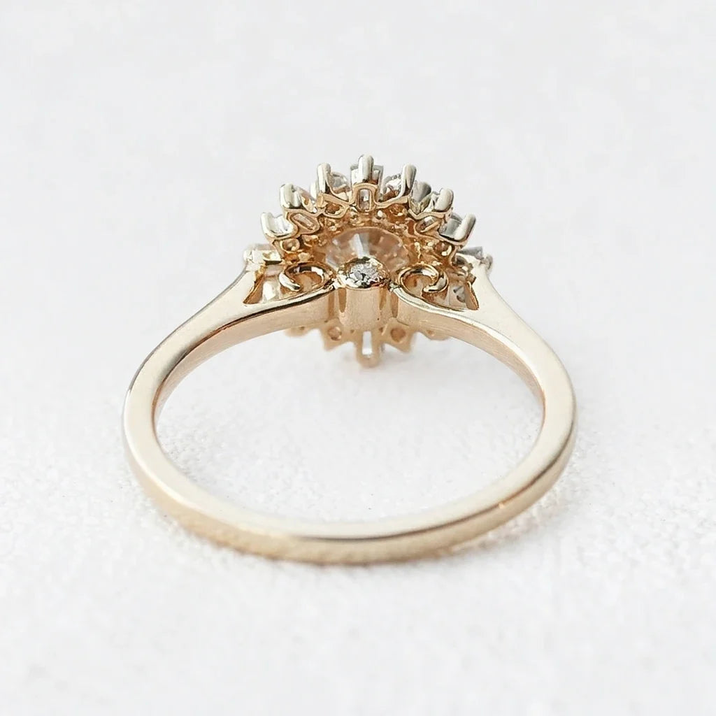 Aurora’s Sunburst | 1CT Round Diamond Halo Engagement Ring