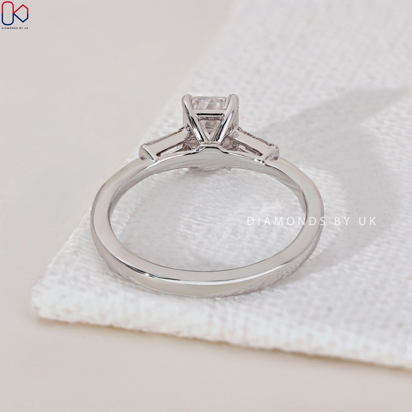 3 Stone Diamond Ring - Emerald and Baguette Cut
