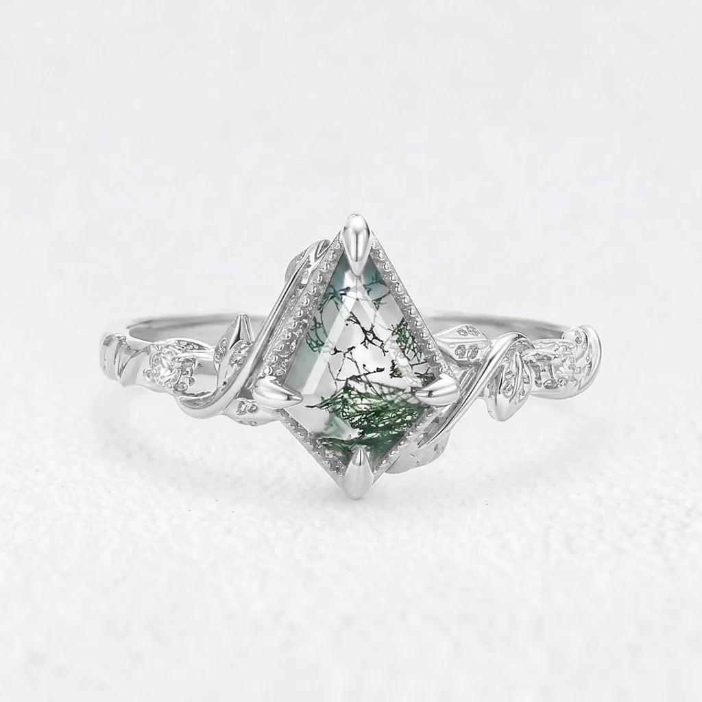 Isadora’s Imprint | Kite Moss Agate & Moissanite Foliage Engagement Ring