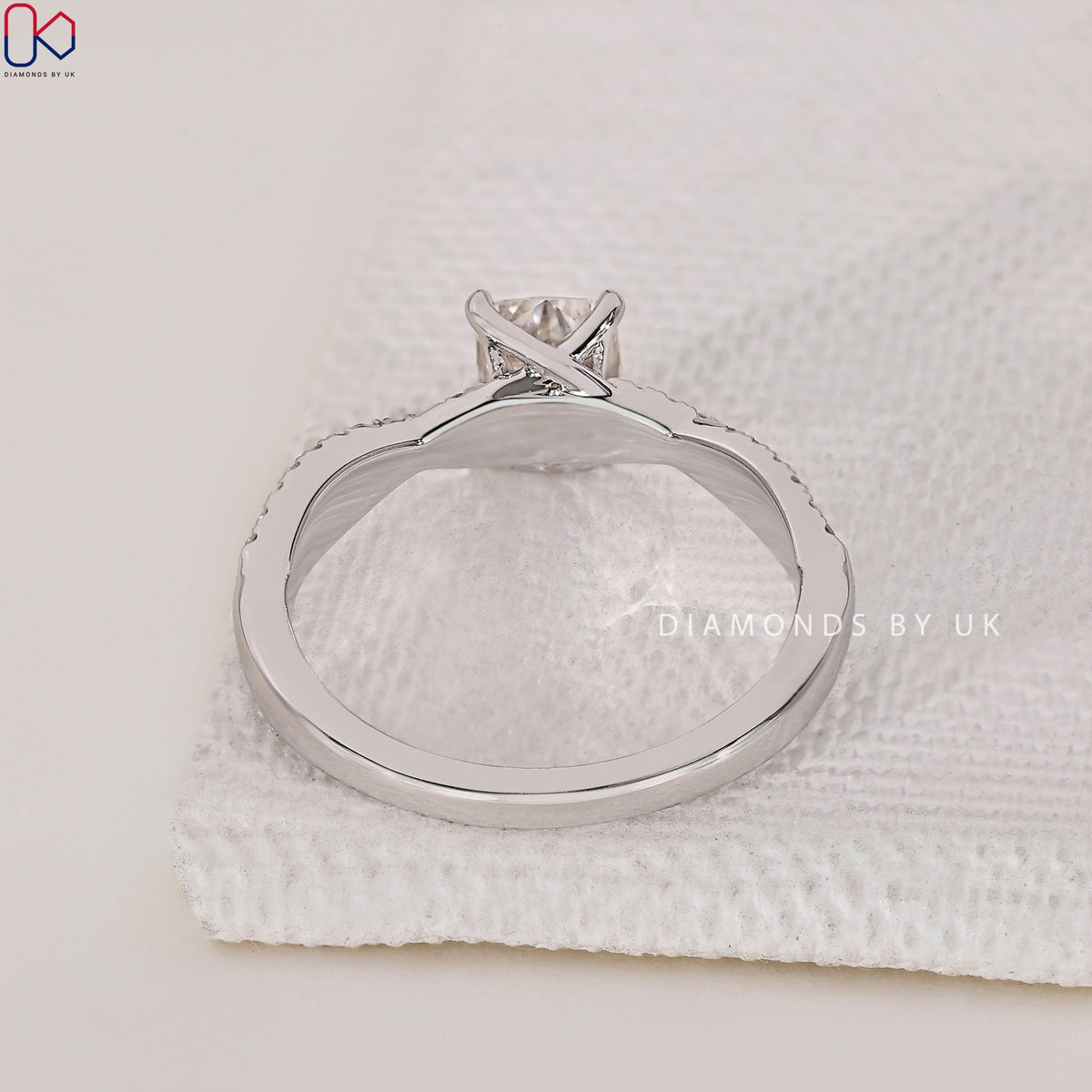 Cushion Cut Diamond Ring with Twisted Pave Style