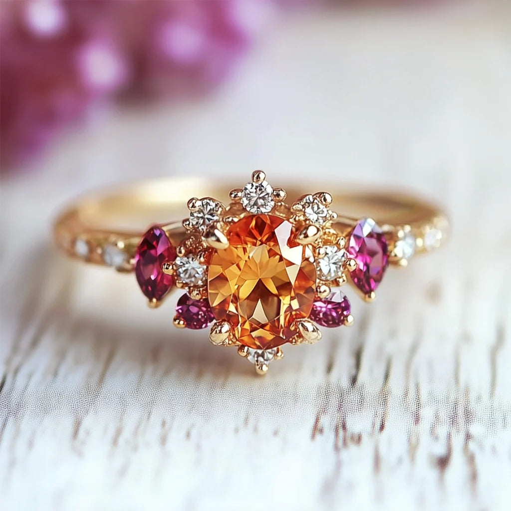 Seraphina’s Ember | Round Spessartine Garnet Engagement Ring