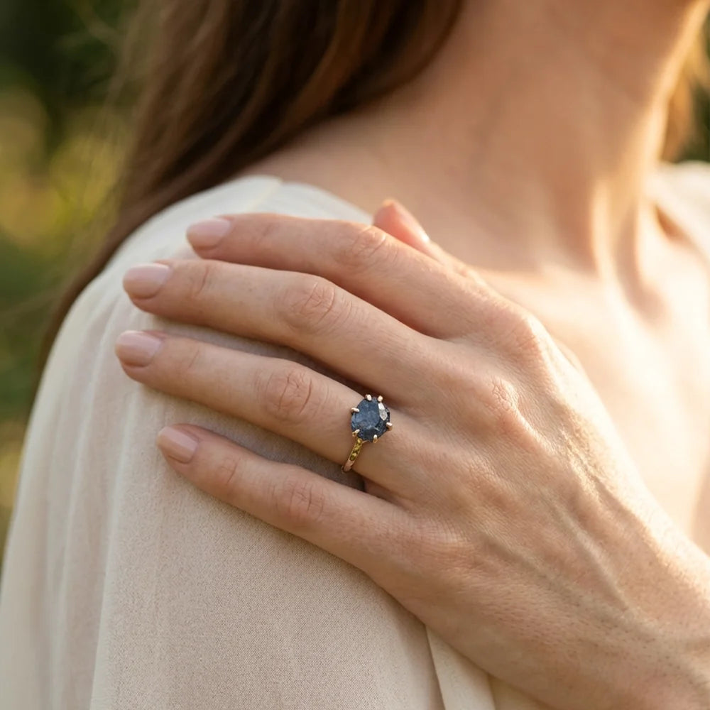 Gaia’s Gem | Organic Raw Sapphire Solitaire Engagement Ring