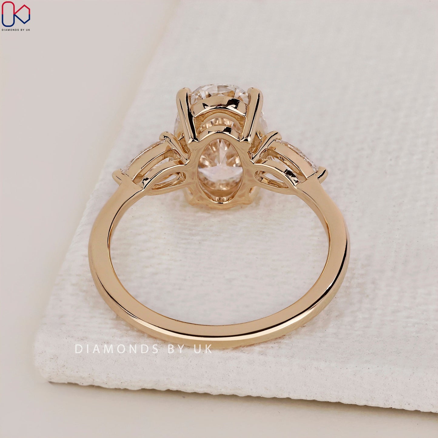 3 Stone Diamond Engagement Ring - Oval and Pear