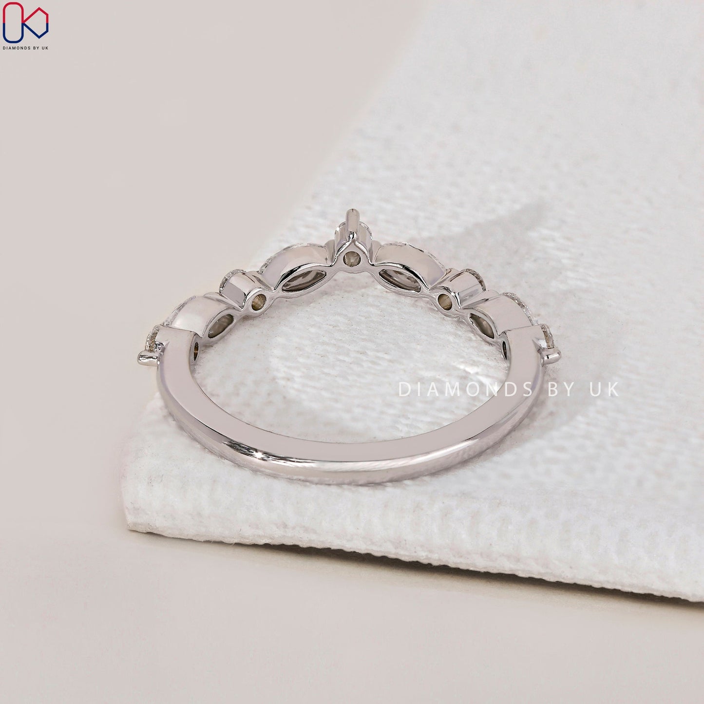 Curved Diamond Wedding Band - White Gold