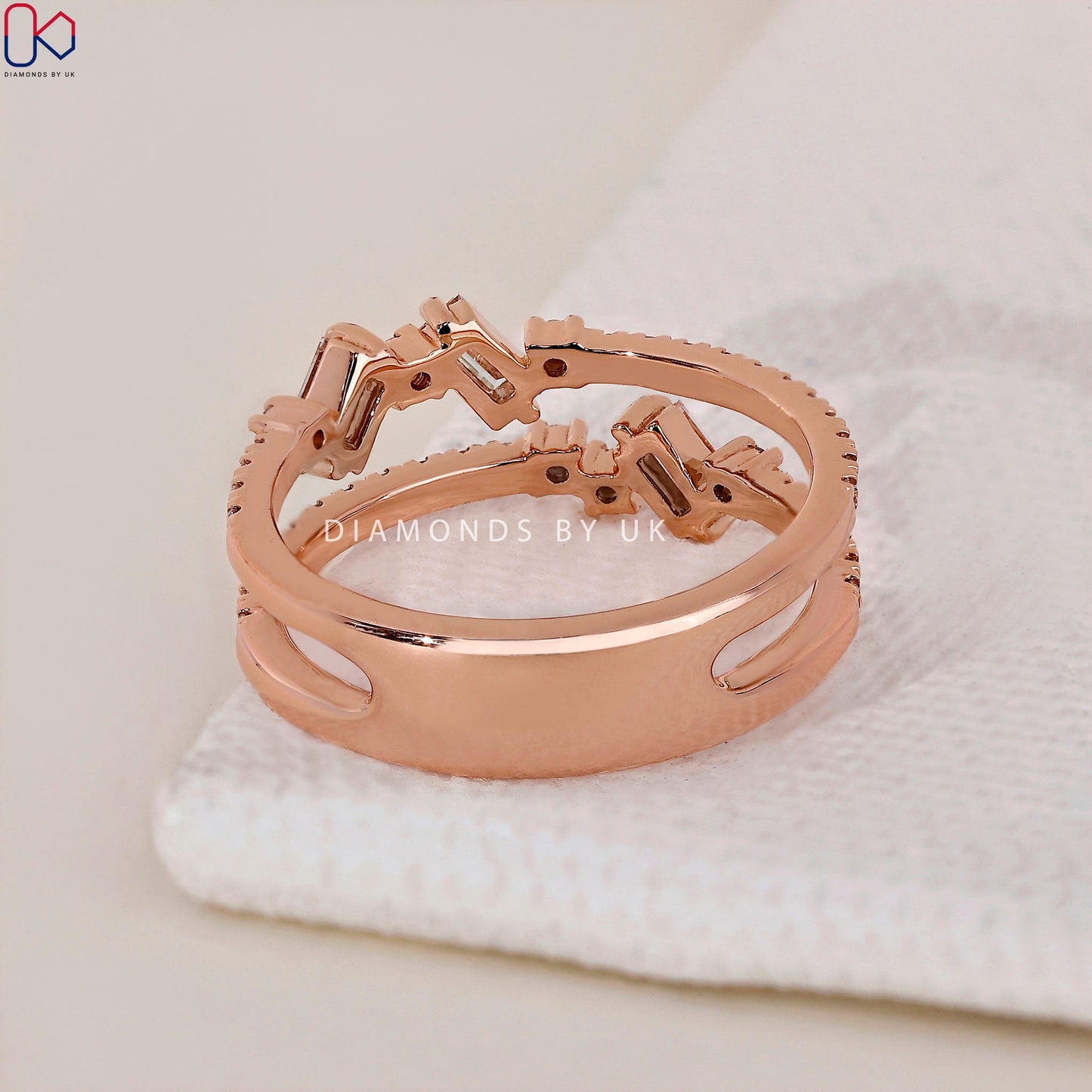 Double Row Diamond Wedding Band - Rose Gold