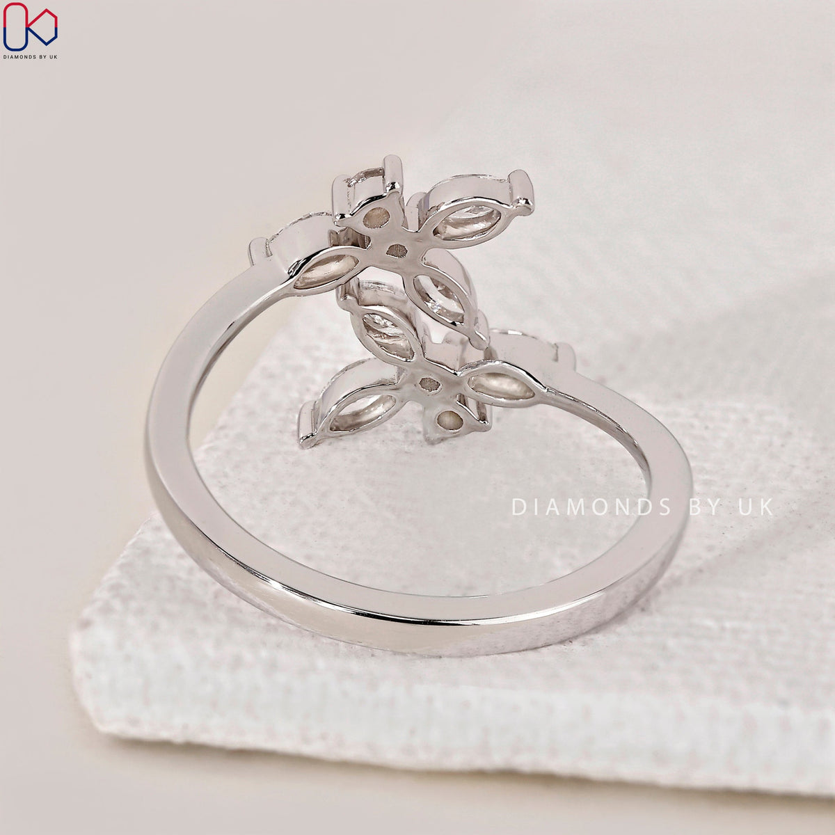 Marquise and Round Diamond Flower Engagement Ring