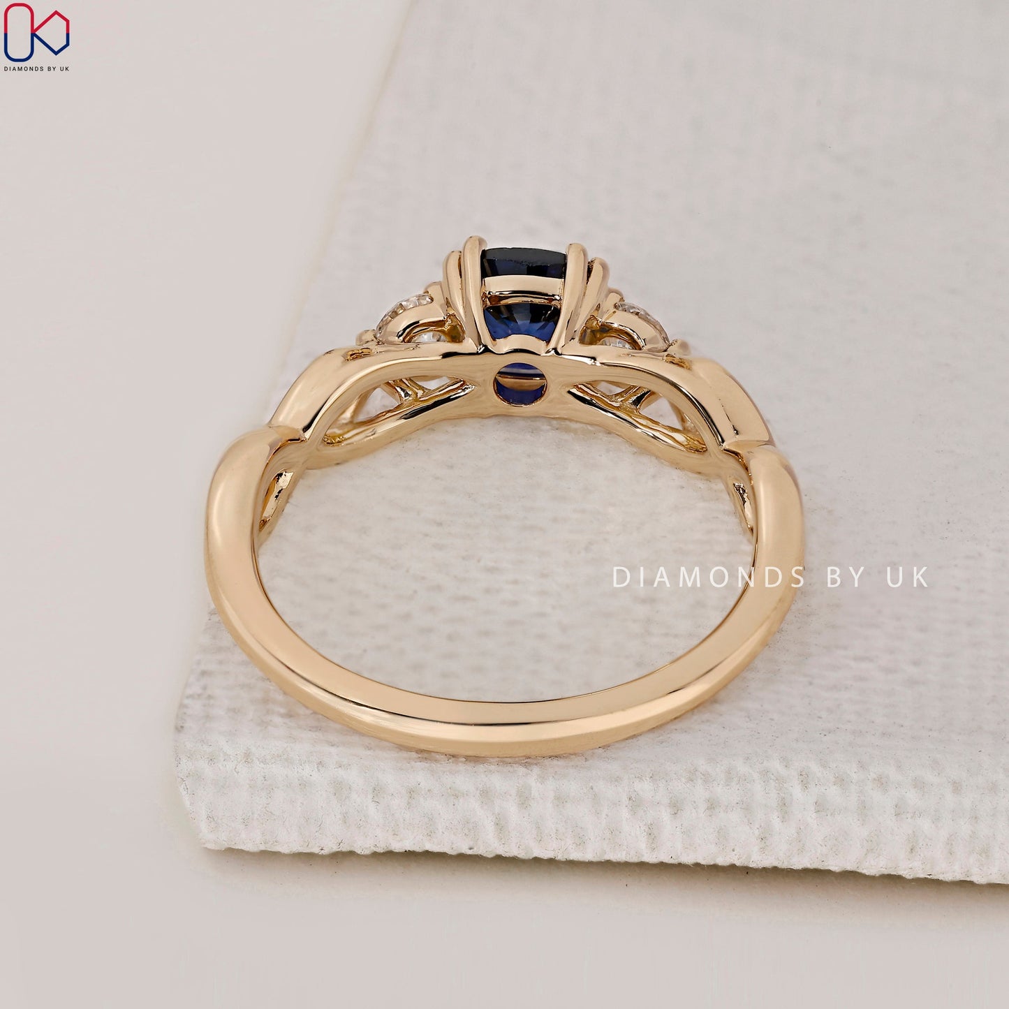Yellow Gold Cushion Cut Blue Sapphire Engagement Ring