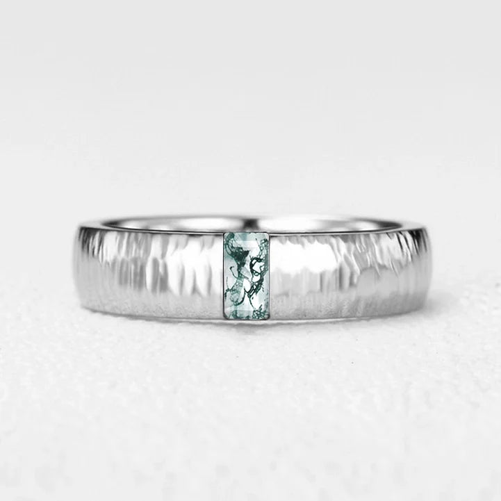 Silas’s Inlay | Moss Agate Textured Men's Wedding Band