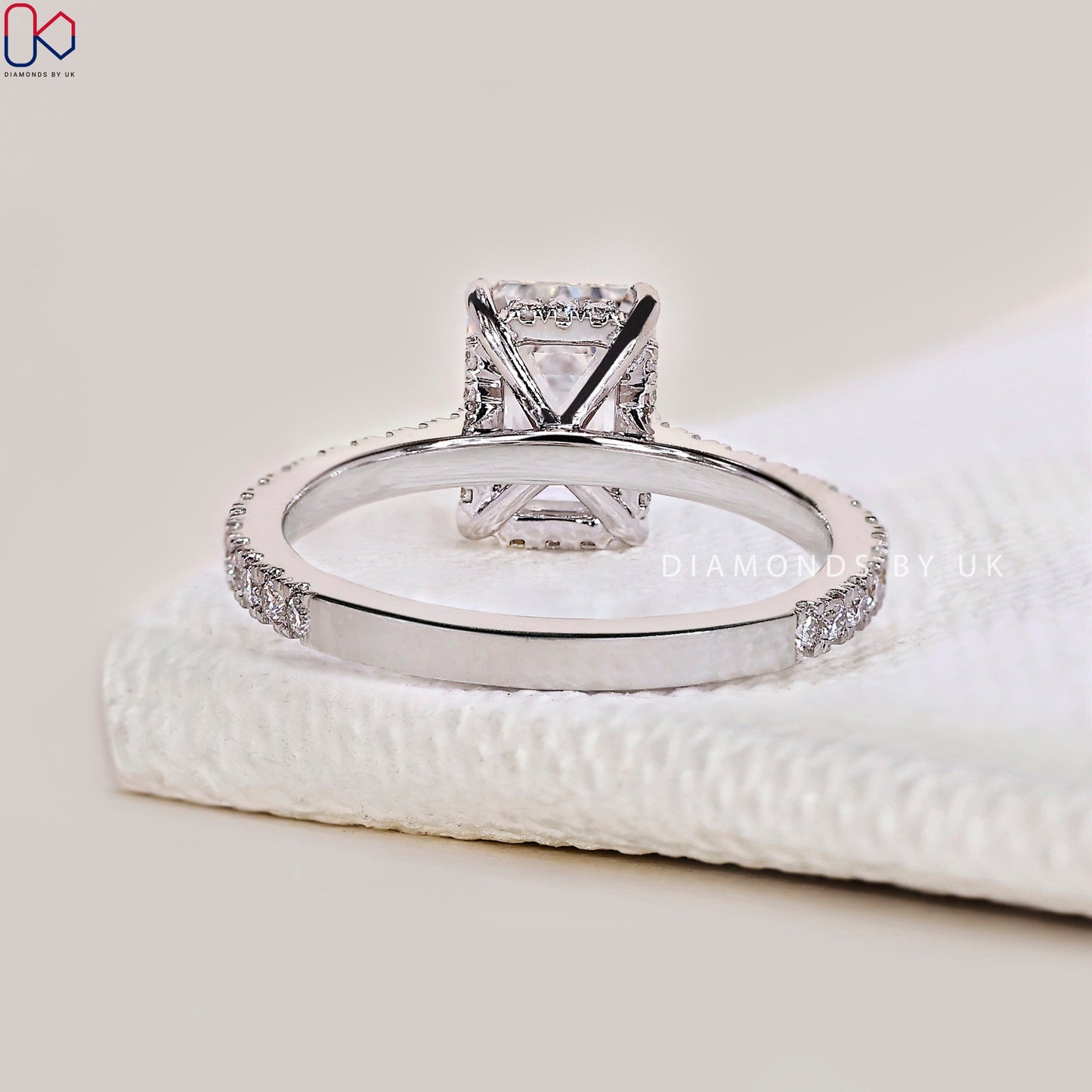 Emerald Cut Diamond Engagement Ring In Pave Setting