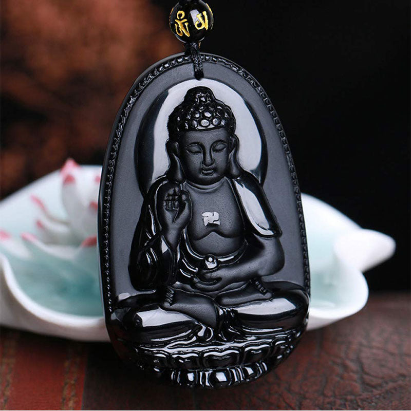 Black Obsidian Buddha  Necklace for Protection