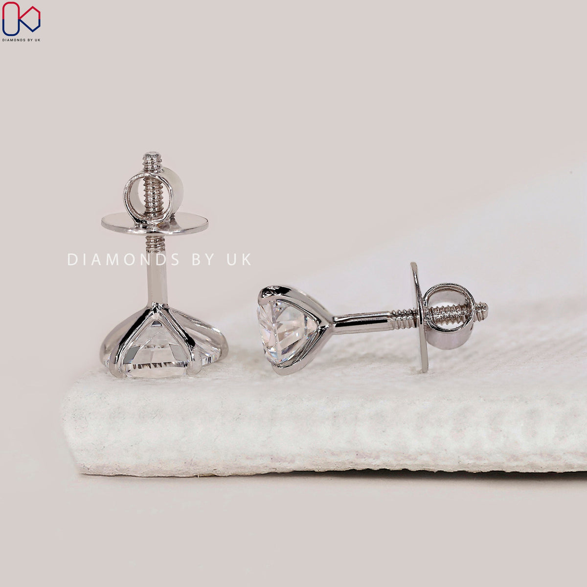 White Gold Stud Half Moon Earrings