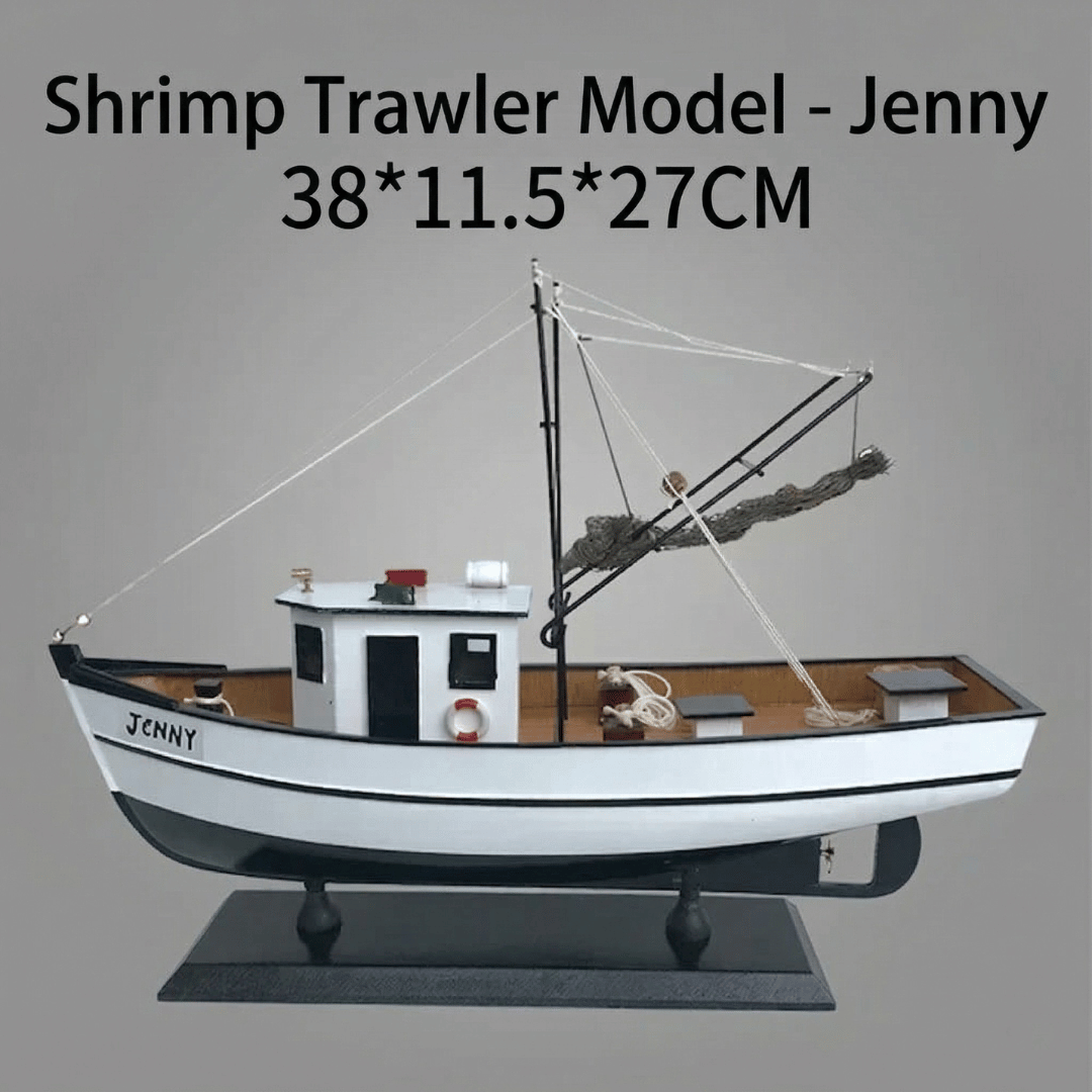 Solid Wood Fishing Vessel Model Sculpture