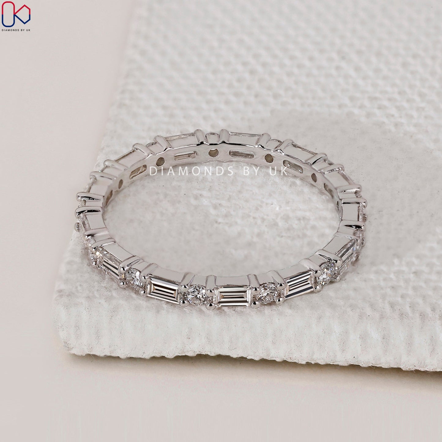 White Gold Baguette And Round Eternity Band