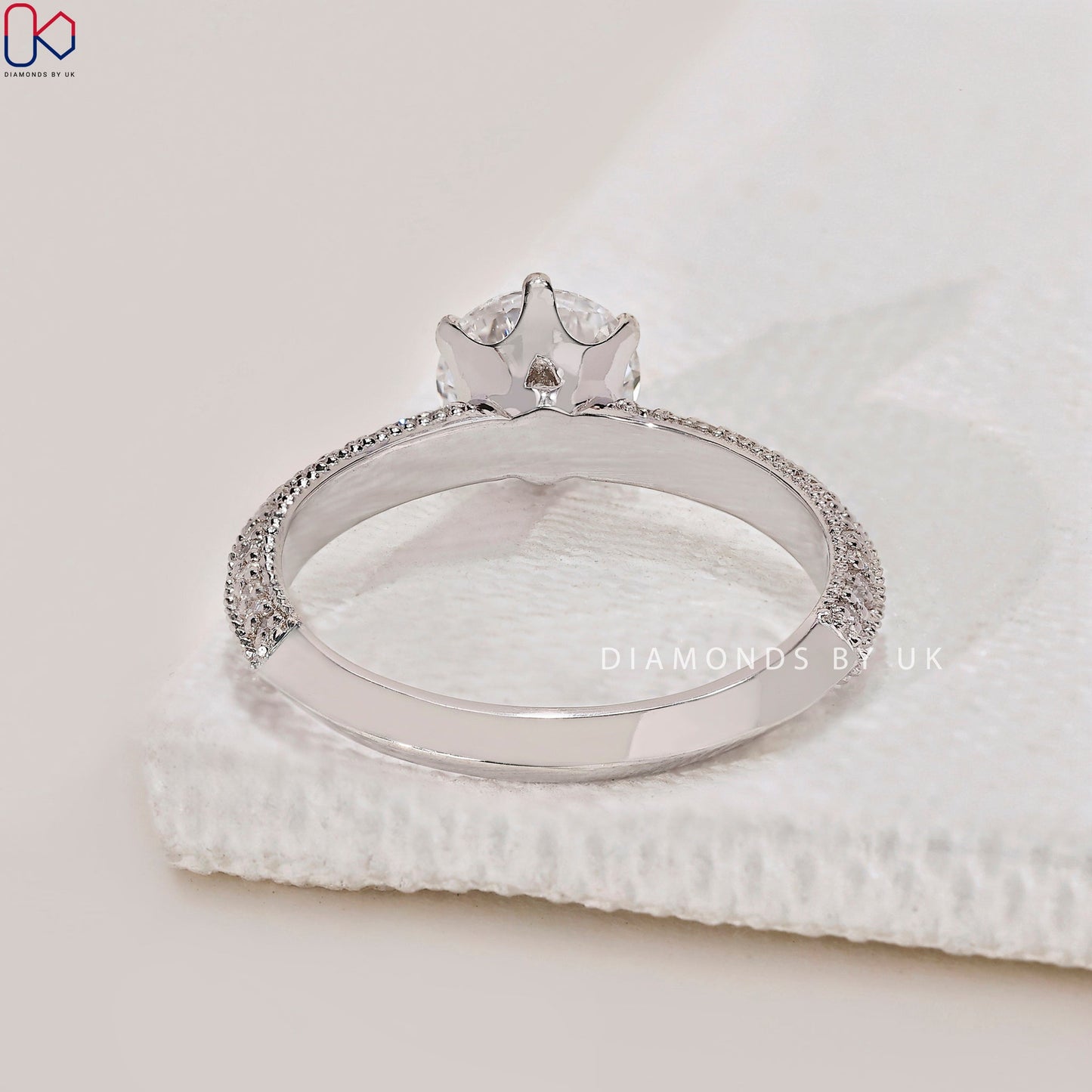 Round Diamond Double Row Pave Engagement Ring