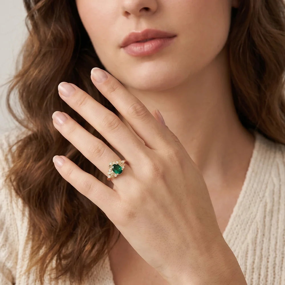 Isolde’s Willow | Vintage Oval Natural Emerald Engagement Ring