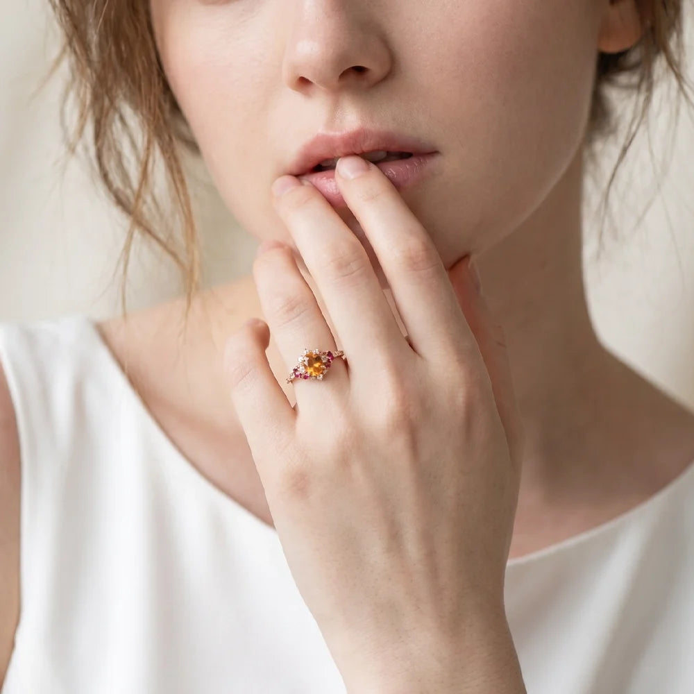 Seraphina’s Ember | Round Spessartine Garnet Engagement Ring