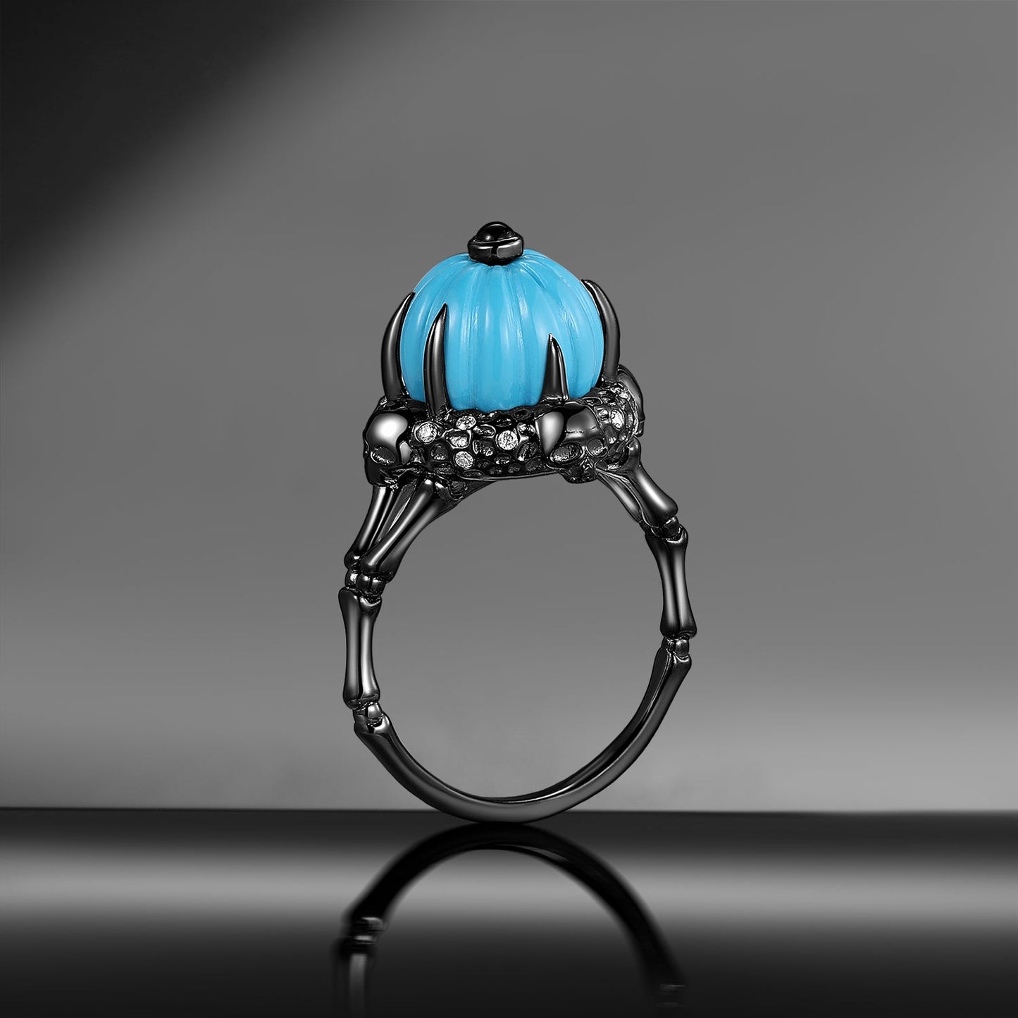 Unique Pumpkin Shaped Turquoise Halloween Gothic Engagement Ring - The Wicked Pumpkin
