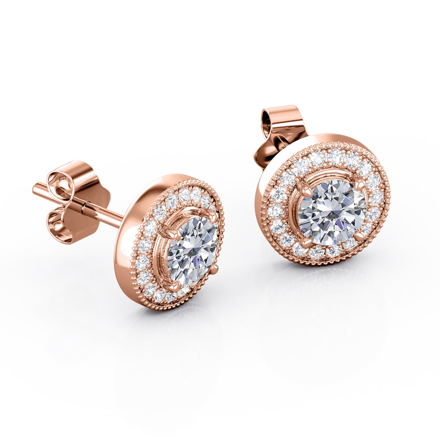 Milgrain Set Moissanite and Diamond Stud Earrings