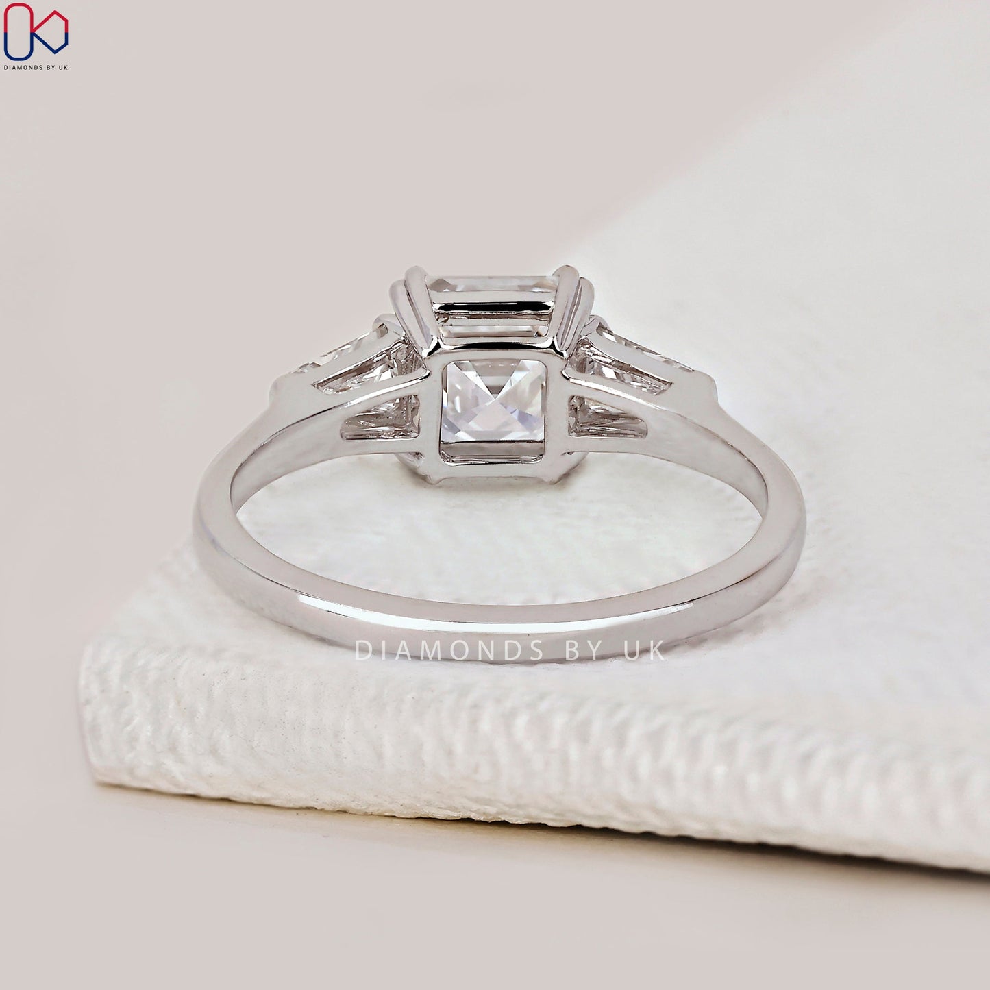 Asscher Cut Diamond Ring In White Gold