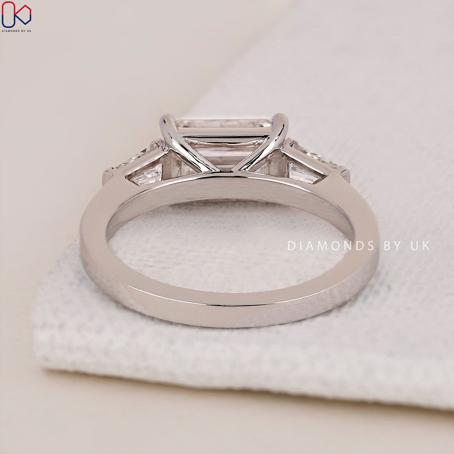 East West Emerald Cut Diamond Engagement Ring