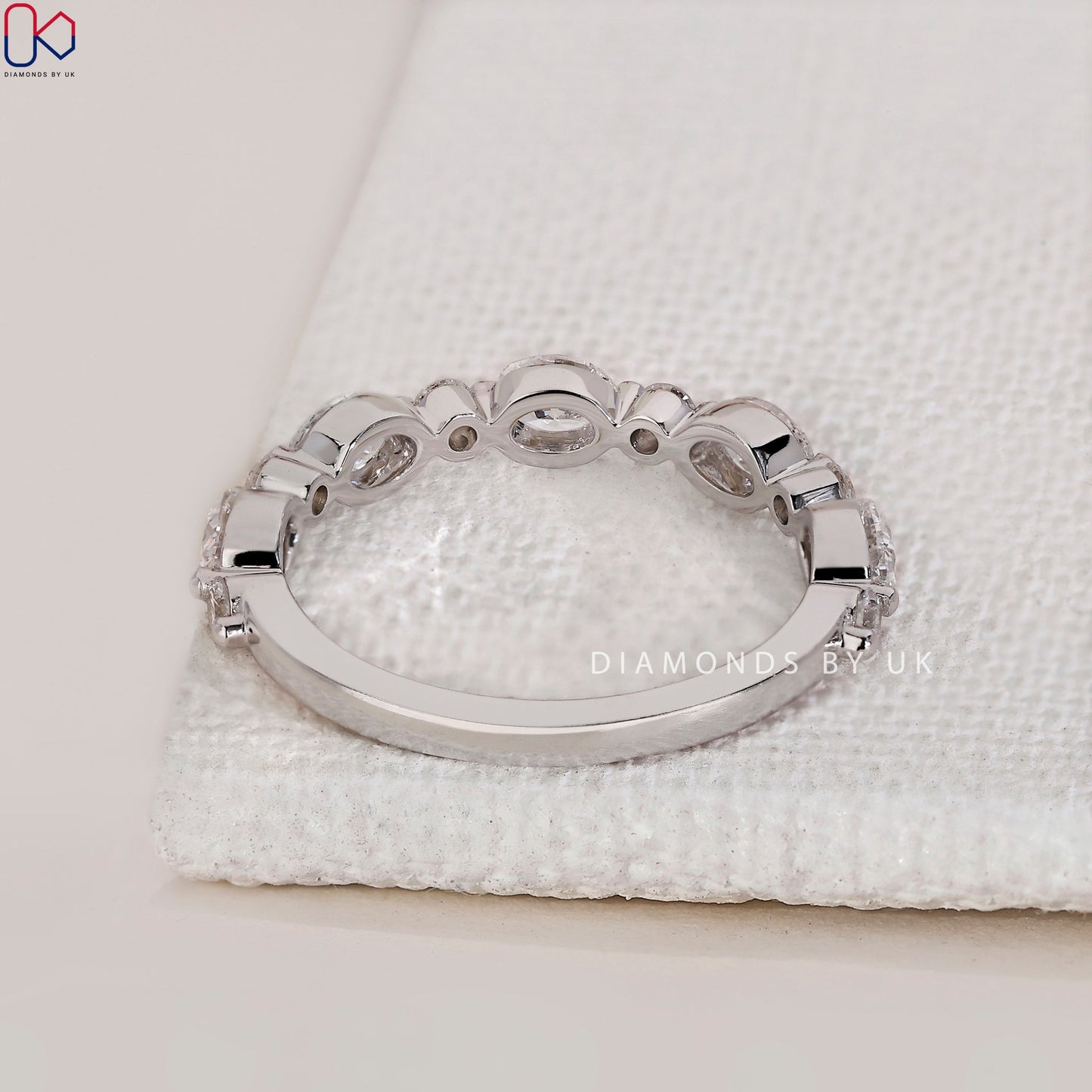 Oval and Round Diamond Wedding Band – Half Eternity Style